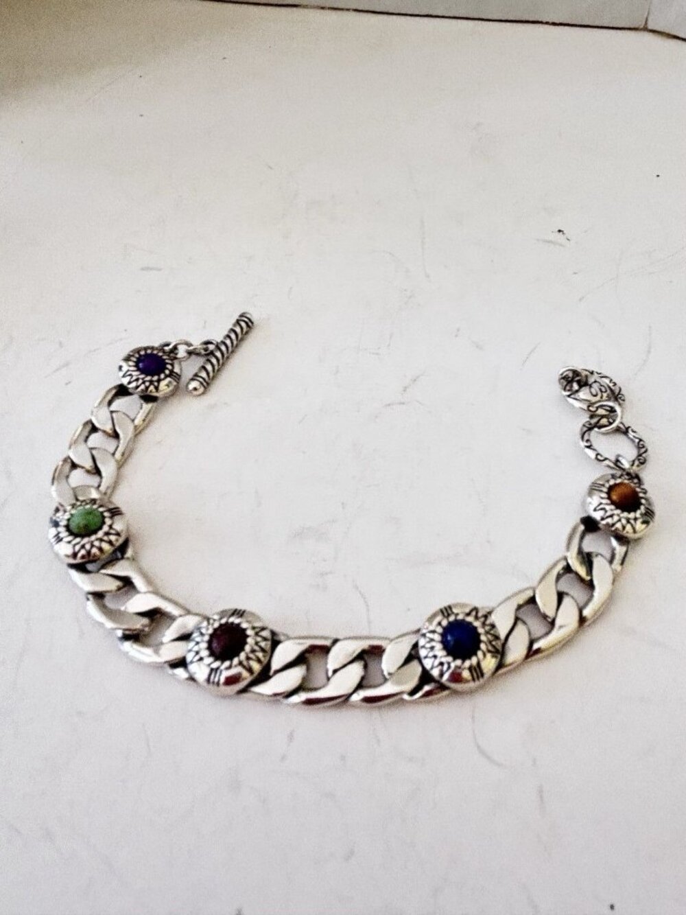 Brighton FORTINO COLOR Silver Link Bracelet Different Colored Stones,Toggle - Picture 5 of 5